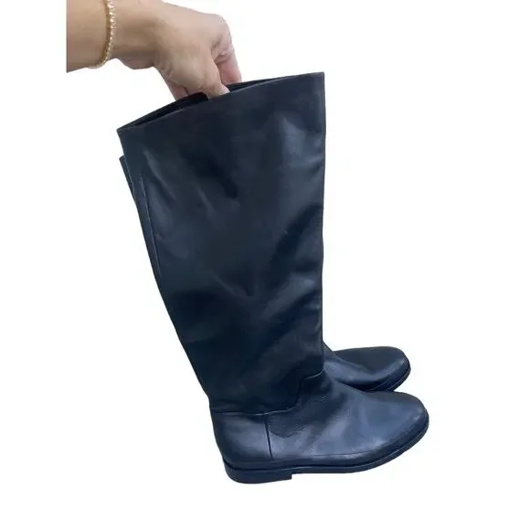 Vince Boots Carleigh Leather Riding Pull On Knee High 8.5 Black